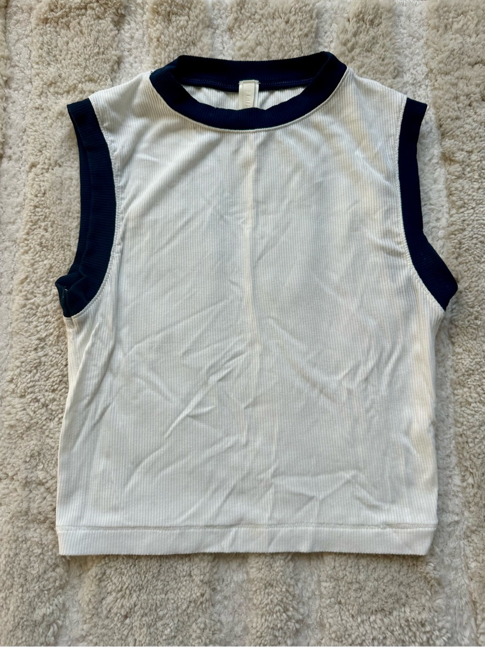 SKIMS White Ribbed Tank with Navy Trim